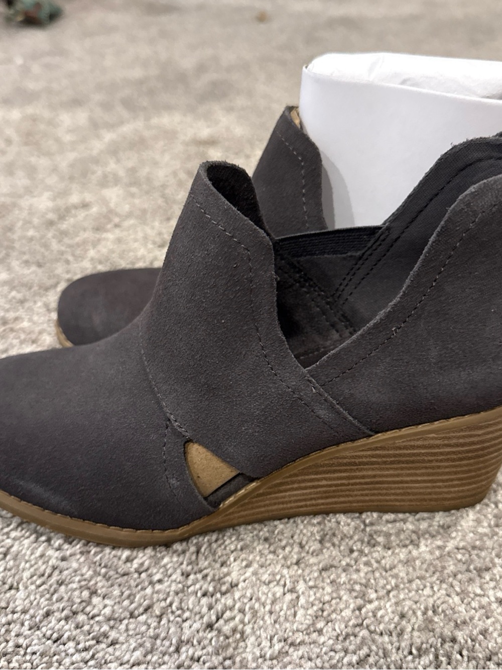 Toms Charcoal Suede Wedge Bootie